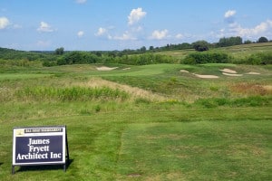 James Fryett Architect Inc. sign on the greens at the FAB Golf Tournament.
