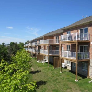 Rear view of the Cityview Drive Residences in Guelph, ON